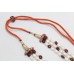 Necklace 3 line strand string women ruby pearl stone oval bead C 112